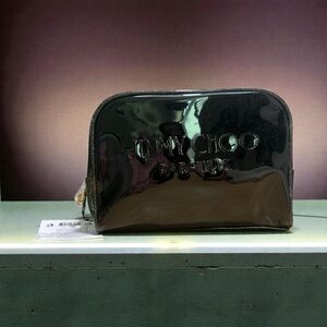 Jimmy Choo Black Patent Cosmetic Case with Embossed Logo